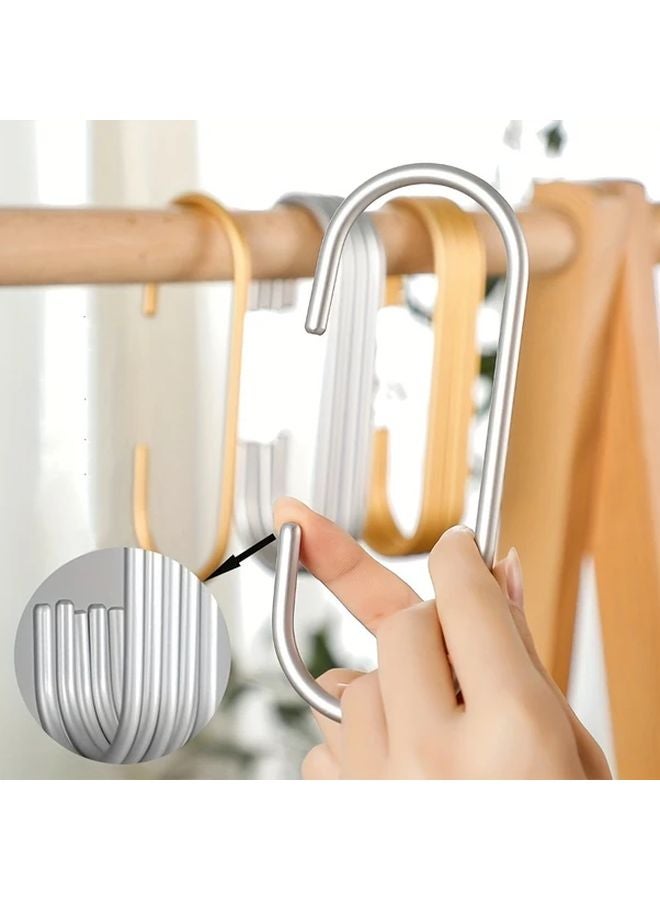 4 قطع من الخطافات الفضية على شكل حرف C للتخزين المنزلي وتنظيم الملابس - Image 2