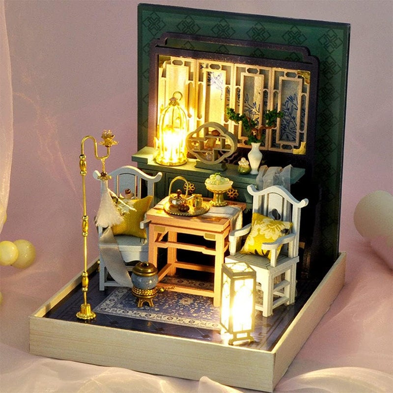 klarako Dollhouse Miniature with Chinese Style Furniture DIY Wooden Dollhouse Kit Plus Dust Proof Creative Living Room 3D Doll House Toys - Image 2