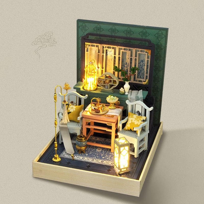 klarako Dollhouse Miniature with Chinese Style Furniture DIY Wooden Dollhouse Kit Plus Dust Proof Creative Living Room 3D Doll House Toys - Image 5