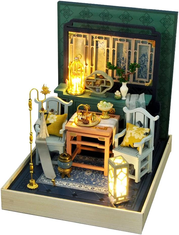 klarako Dollhouse Miniature with Chinese Style Furniture DIY Wooden Dollhouse Kit Plus Dust Proof Creative Living Room 3D Doll House Toys - Image 1