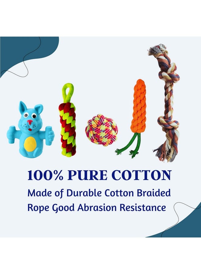مجموعة ألعاب الكلاب المكونة من حبل صرير ومضغ 5 في 1 - (حبل مكون من عقدتين + كرة قطنية + جزرة + عصا ذرة + كلب أزرق) | لعبة مضغ ولعب وتسنين للكلاب الصغيرة والجراء - Image 4