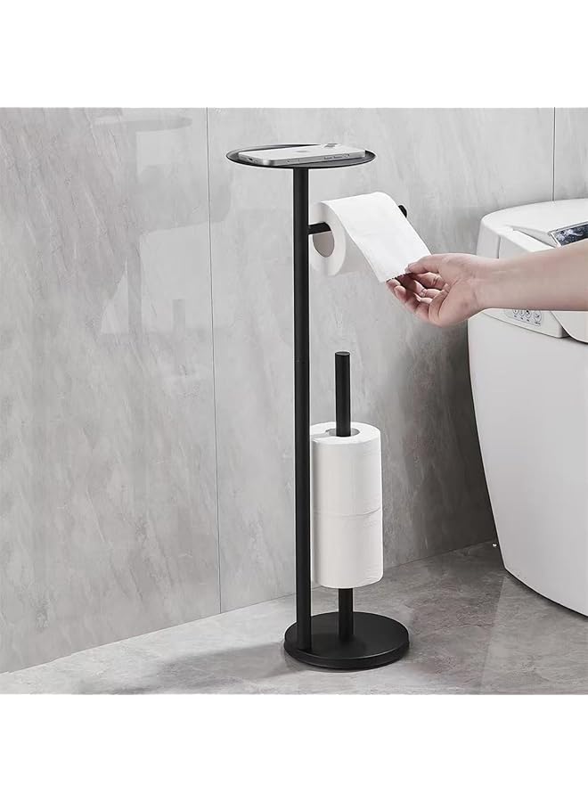 S-TOP Toilet Paper Holder Stand with Top Storage Shelf, Free Standing Bathroom Toilet Paper Roll Holder, Floor Standing Toilet Roll,with Top Storage Shelf for Cell Phones, Wipe, Wallet and More (Black01) - Image 1