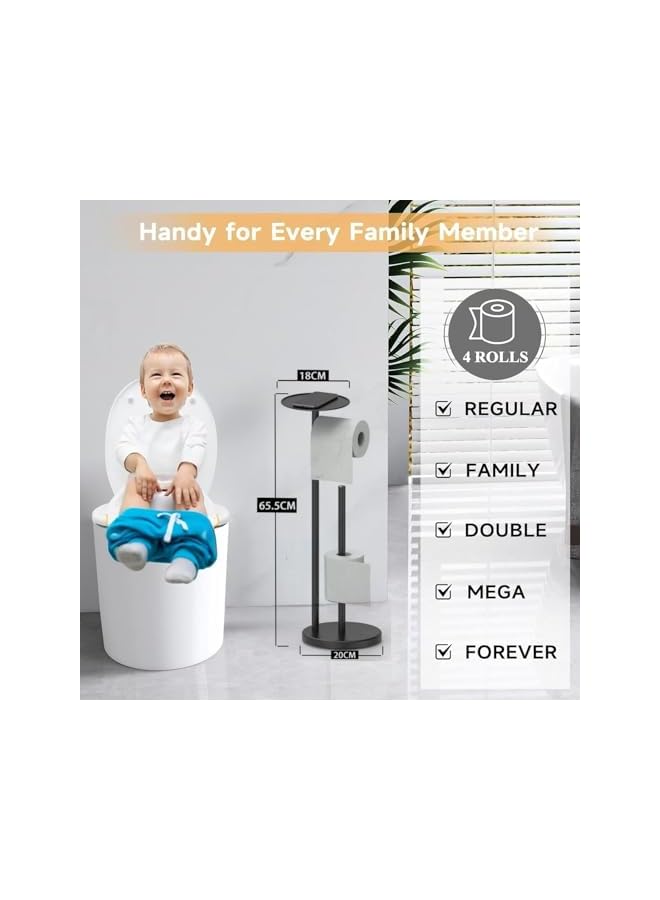 S-TOP Toilet Paper Holder Stand with Top Storage Shelf, Free Standing Bathroom Toilet Paper Roll Holder, Floor Standing Toilet Roll,with Top Storage Shelf for Cell Phones, Wipe, Wallet and More (Black01) - Image 3