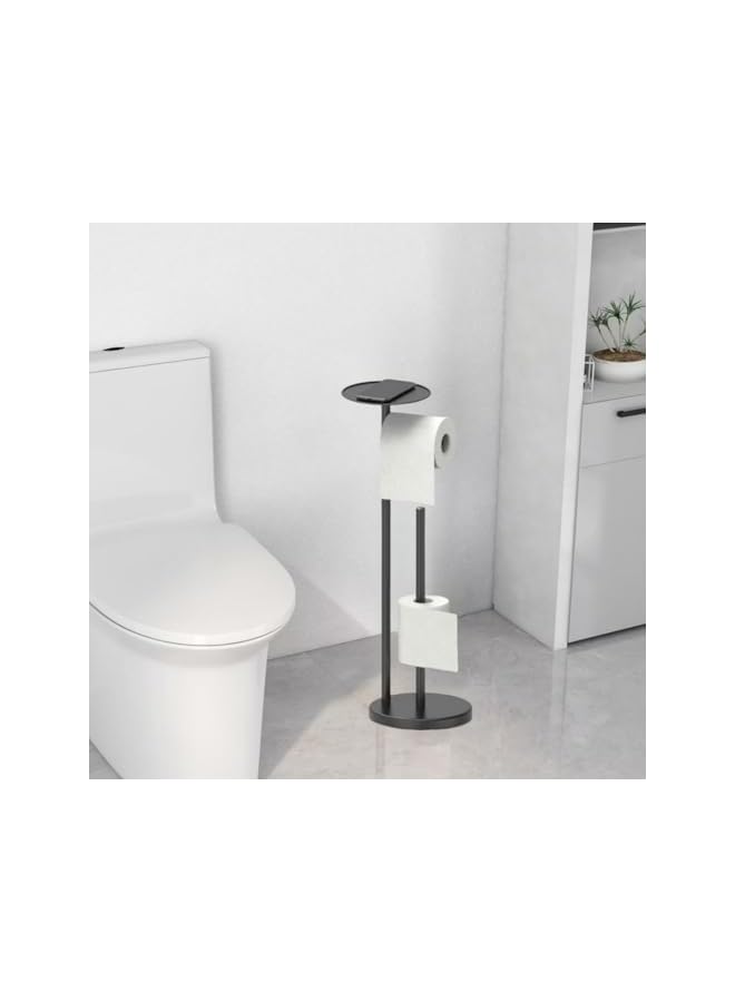 S-TOP Toilet Paper Holder Stand with Top Storage Shelf, Free Standing Bathroom Toilet Paper Roll Holder, Floor Standing Toilet Roll,with Top Storage Shelf for Cell Phones, Wipe, Wallet and More (Black01) - Image 5