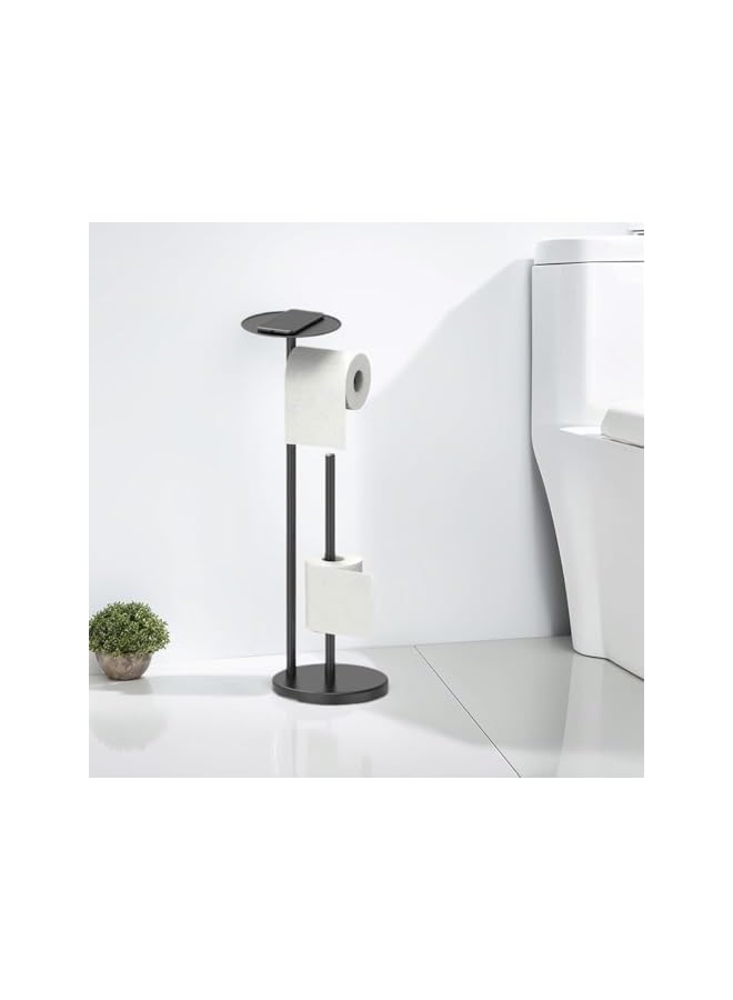 S-TOP Toilet Paper Holder Stand with Top Storage Shelf, Free Standing Bathroom Toilet Paper Roll Holder, Floor Standing Toilet Roll,with Top Storage Shelf for Cell Phones, Wipe, Wallet and More (Black01) - Image 4