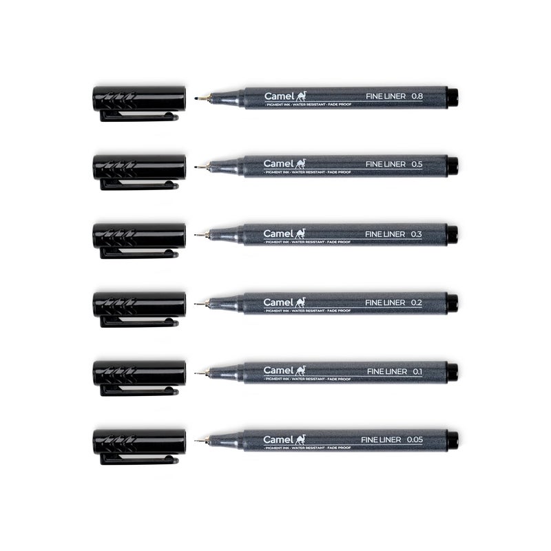 Camel Fine Liner Pens, assorted pack of 6 pens with 6 free A6 postcards - Image 3