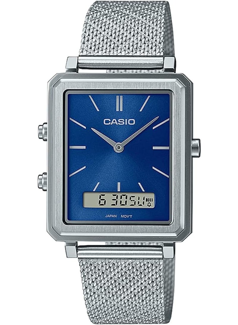 كاسيو ساعة كاسيو للرجال، أنالوج رقمي، مينا أزرق، سوار شبكي من الفولاذ المقاوم للصدأ، MTP-B205M-2EDF - Image 1