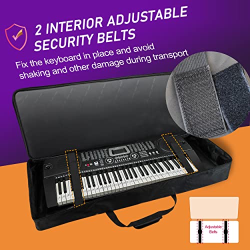 Ruibo 61 Key Keyboard Gig Bag Case,Portable Durable Keyboard Piano Waterproof 600D Oxford Cloth with 10mm Cotton Padded Case Gig Bag 40"x16"x6" / Black+Orange - Image 3