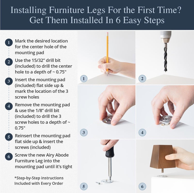Airy Abode Premium Walnut Square Furniture Legs (Full Install Kit) - Pick Your Size and Color - Image 5