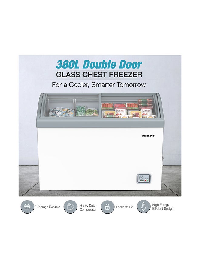 NIKAI Double Door Glass Chest Freezer With Storage Basket, High Energy Efficiency Cooling System, Adjustable Temperature, Silent Operation, For Home And Restaurants 380 L 1200 W NCF400GL1 White - Image 2
