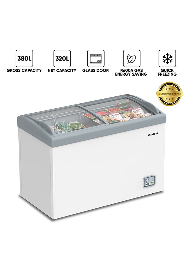NIKAI Double Door Glass Chest Freezer With Storage Basket, High Energy Efficiency Cooling System, Adjustable Temperature, Silent Operation, For Home And Restaurants 380 L 1200 W NCF400GL1 White - Image 1