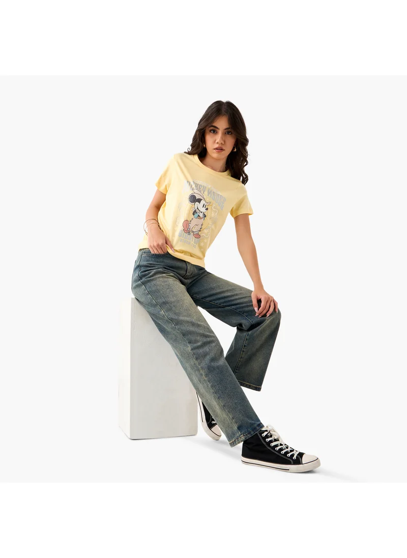SP Characters Mickey Mouse Print T-shirt with Crew Neck