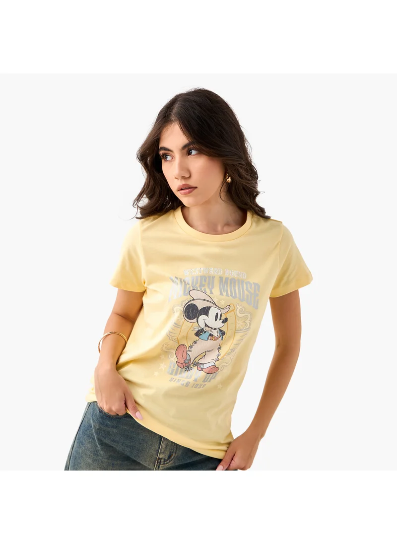 SP Characters Mickey Mouse Print T-shirt with Crew Neck