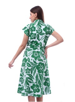 Andora Floral Dress Printed Short Sleeves _ Green & White  - Image 4
