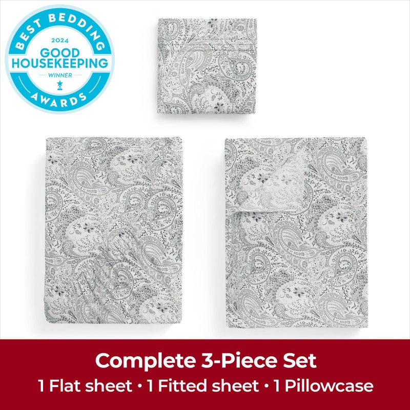 Mellanni Twin Sheets Set - 3 PC Iconic Collection Bedding - Hotel Luxury, Extra Soft, Cooling Bed Sheets - Wrinkle, Fade, Stain Resistant (Twin, Paisley Gray) - Image 2