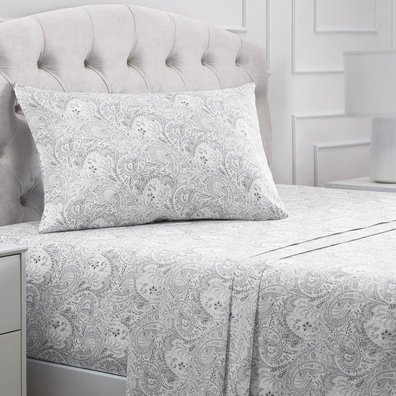 Mellanni Twin Sheets Set - 3 PC Iconic Collection Bedding - Hotel Luxury, Extra Soft, Cooling Bed Sheets - Wrinkle, Fade, Stain Resistant (Twin, Paisley Gray) - Image 1