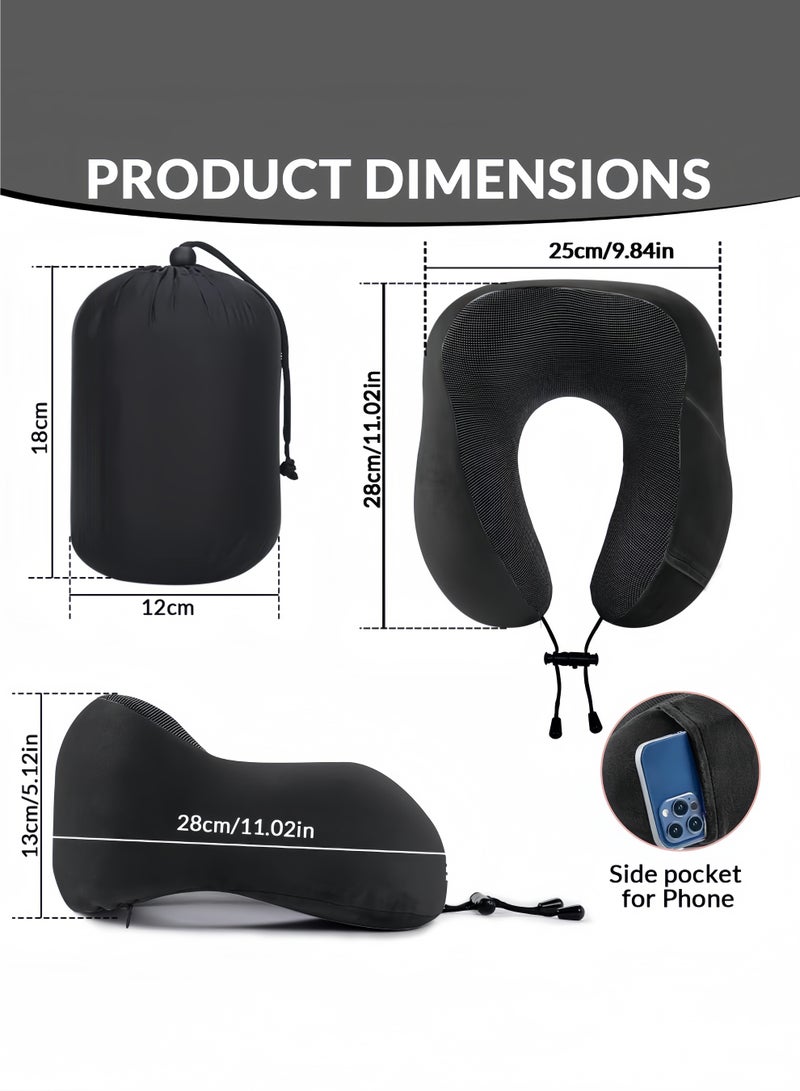 Memory foam pillow, airplane neck pillow, neck and head support pillow for sleep rest and car, travel pillow set with storage bag, sleeping mask and earplugs black  - Image 2