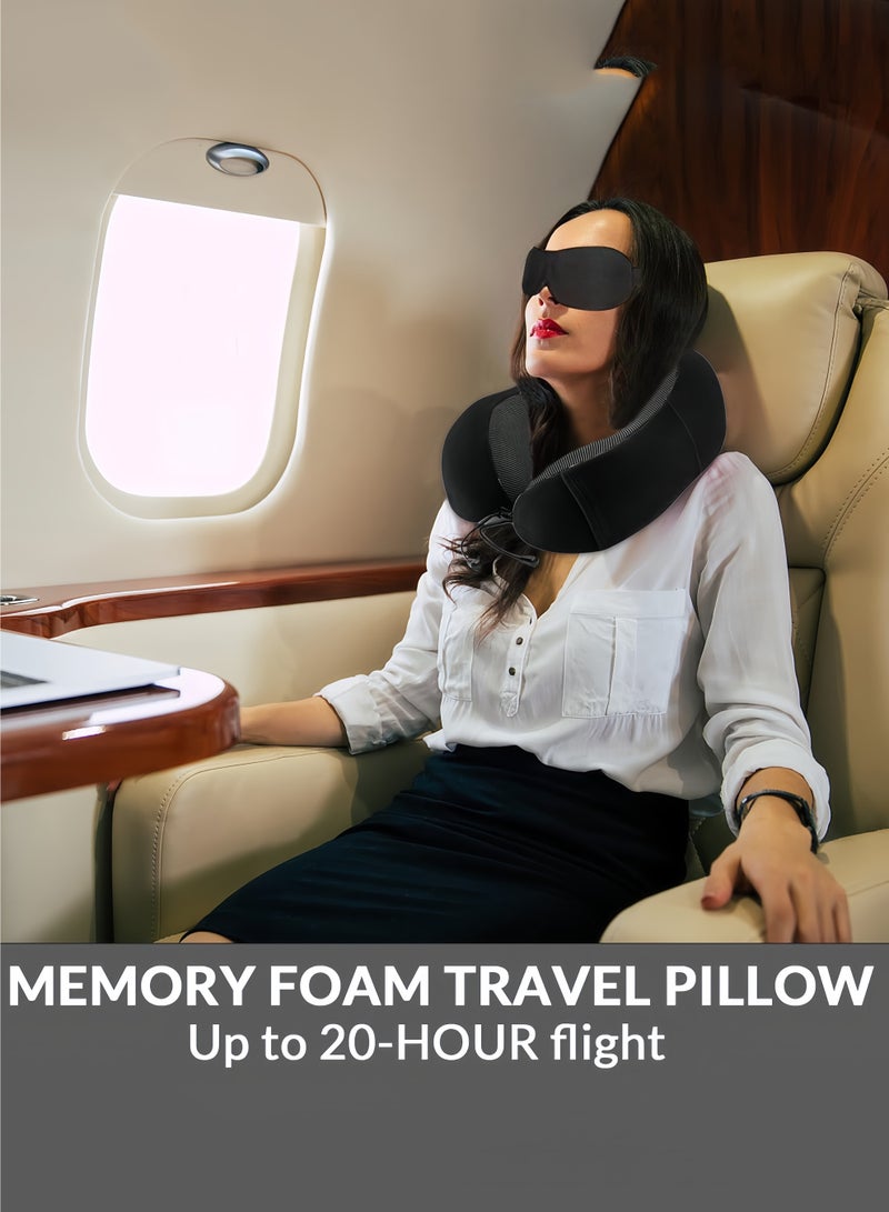 Memory foam pillow, airplane neck pillow, neck and head support pillow for sleep rest and car, travel pillow set with storage bag, sleeping mask and earplugs black  - Image 5