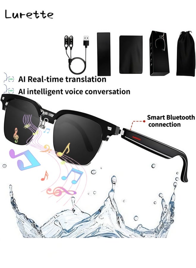 Lurette Smart Glasses, AI Real-time Translation with 144 languages, AI Bluetooth Audio Glasses with Speakers, Polarized UV Protection, Open Ear Sound, Touch Voice Assistant，Bluetooth 5.3 Sunglasses for Men and Women - Black - Image 1