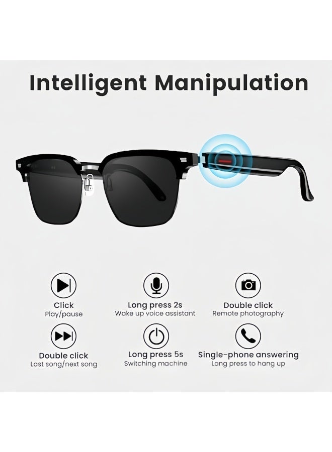 Lurette Smart Glasses, AI Real-time Translation with 144 languages, AI Bluetooth Audio Glasses with Speakers, Polarized UV Protection, Open Ear Sound, Touch Voice Assistant，Bluetooth 5.3 Sunglasses for Men and Women - Black - Image 3