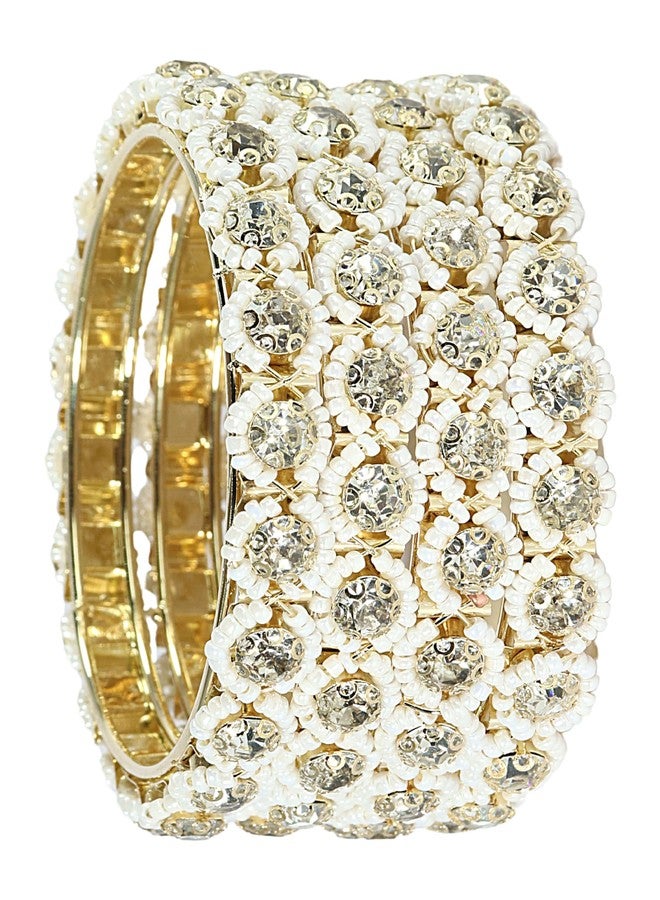 NMII Metal White Moti Bangles with Zircon Diamond Stone For Women & Girls | Gold Plated Bangles | Gold Bangles | Women Kada Gold | Bangles For Girls | Golden Bangles-(MAH115-Gold-2.6) - Image 1