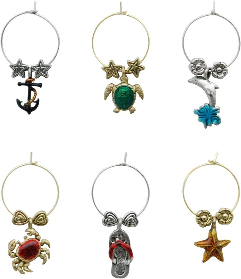 Wine Things By The Bay Wine Charms, Zinc Alloy Wine Glass Tags for Stem Glasses, Drink Markers Identifiers for Parties, Tastings, and Entertaining, Multicolor, Set of 6 - Image 3