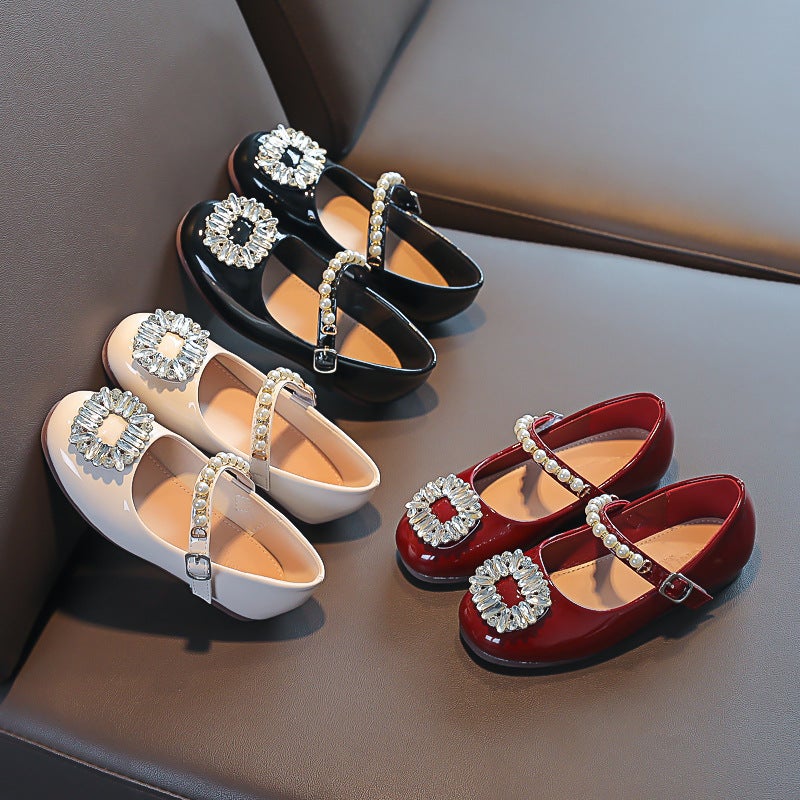 Girls'' Princess Shoes, Cute and Versatile, 2026 Spring Baby Girl Leather Shoes, Soft-Soled Girls'' Rhinestone Children''s Flats - Image 3