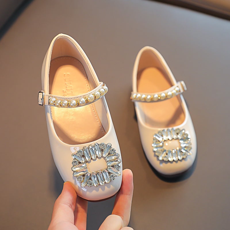Girls'' Princess Shoes, Cute and Versatile, 2026 Spring Baby Girl Leather Shoes, Soft-Soled Girls'' Rhinestone Children''s Flats - Image 1