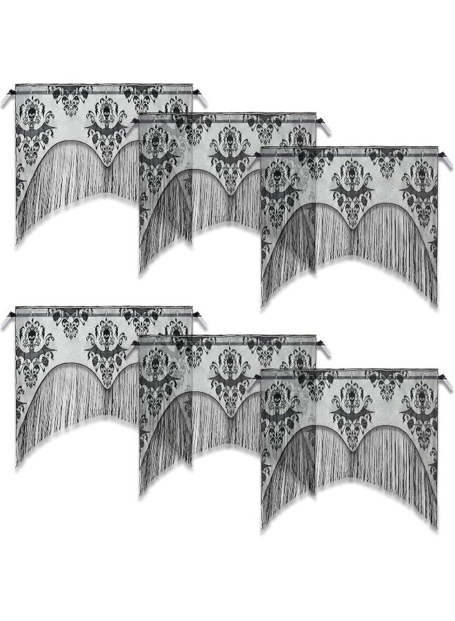 ZeeDix ZeeDix 6 Pcs Halloween Lace Skull Window Curtain- Black Tassel Door Curtain for Halloween Home Party Decorations, Halloween Party Supplies  - Image 1