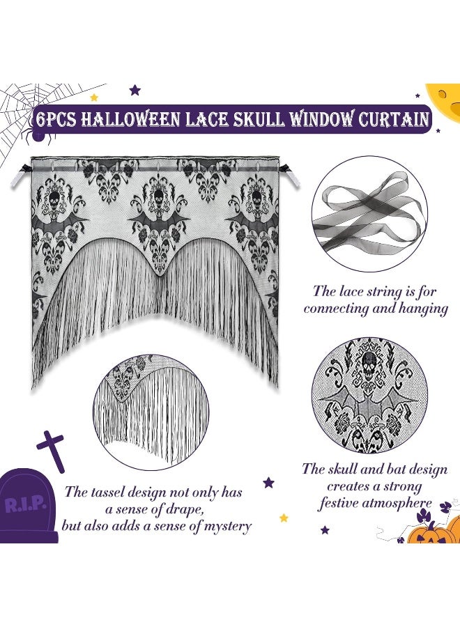 ZeeDix ZeeDix 6 Pcs Halloween Lace Skull Window Curtain- Black Tassel Door Curtain for Halloween Home Party Decorations, Halloween Party Supplies  - Image 3