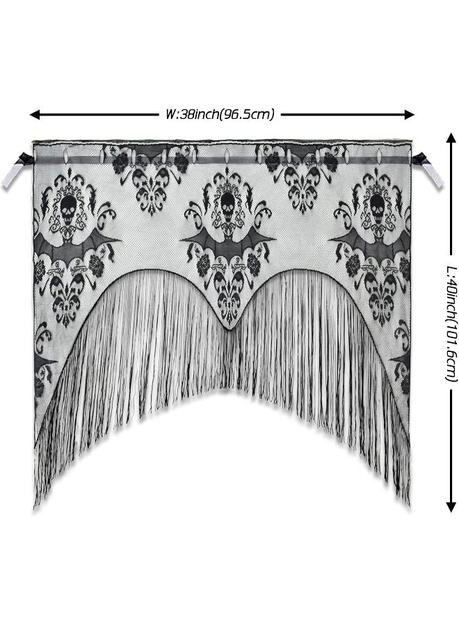 ZeeDix ZeeDix 6 Pcs Halloween Lace Skull Window Curtain- Black Tassel Door Curtain for Halloween Home Party Decorations, Halloween Party Supplies  - Image 2