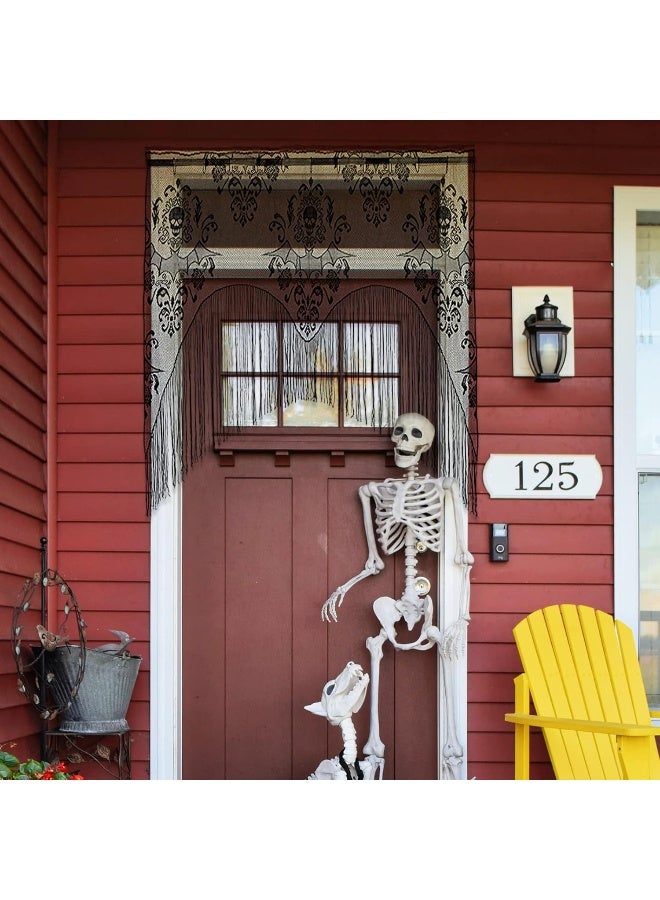 ZeeDix ZeeDix 6 Pcs Halloween Lace Skull Window Curtain- Black Tassel Door Curtain for Halloween Home Party Decorations, Halloween Party Supplies  - Image 4
