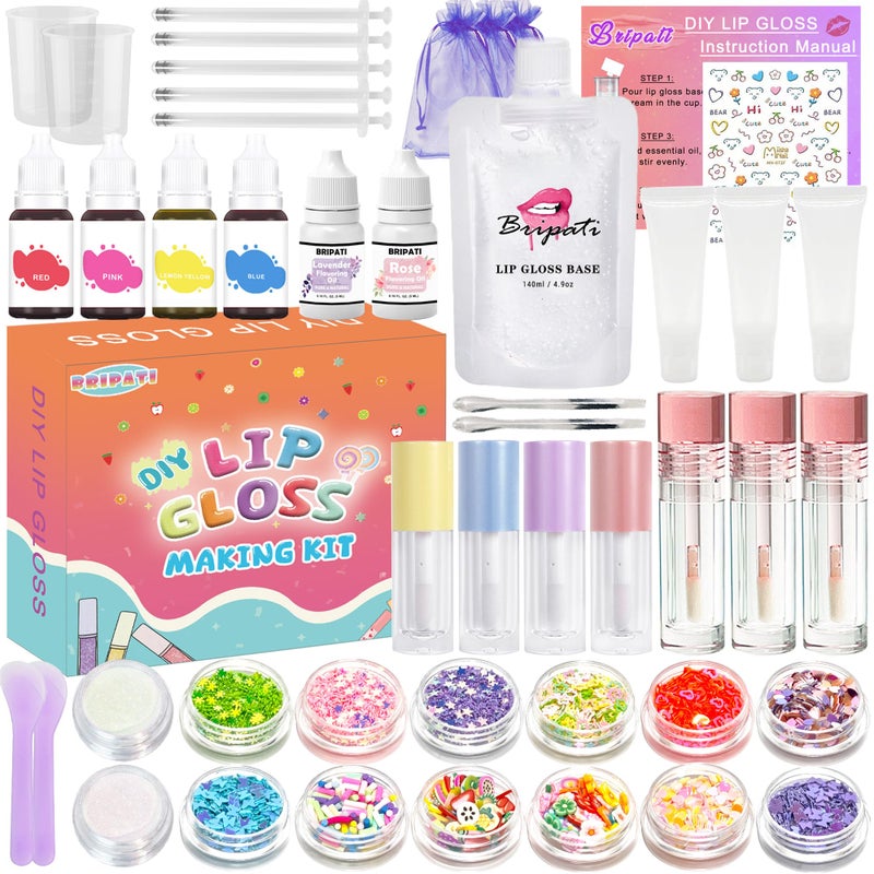 BRIPATI DIY Lip Gloss Making Kit - Moisturizing Lip Gloss Lip Glaze Handmade Supplies Set to Make Your Own Lip Gloss Set for Women Girls Beginners - Image 1