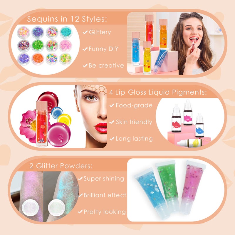 BRIPATI DIY Lip Gloss Making Kit - Moisturizing Lip Gloss Lip Glaze Handmade Supplies Set to Make Your Own Lip Gloss Set for Women Girls Beginners - Image 3