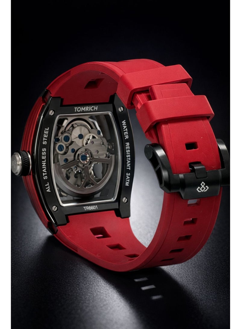 TOMRICH Phantom Skeleton Automatic Watch for Men Red Silicone Strap Tonneau Case Mechanical Luxury Wrist Watch 3ATM Water Resistant - Image 5