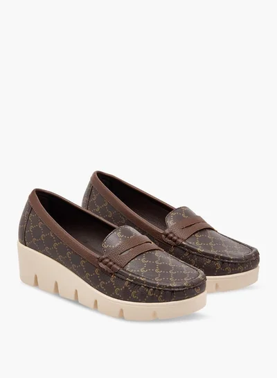 لو كونفورت Women Textured Slip-On Loafers with Wedge Heels