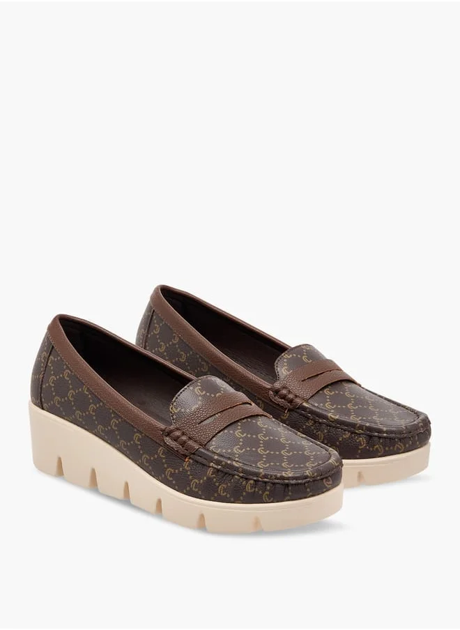 Le Confort Women Textured Slip-On Loafers with Wedge Heels