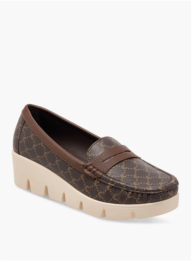Le Confort Women Textured Slip-On Loafers with Wedge Heels