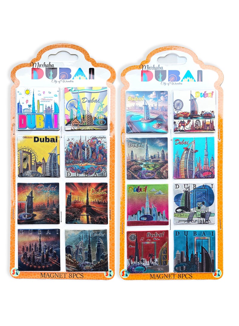 سوق الهدايا التذكارية طقم مغناطيس ثلاجة فويل من دبي 16 قطعة – ألوان زاهية ومعالم دبي الشهيرة - Image 1