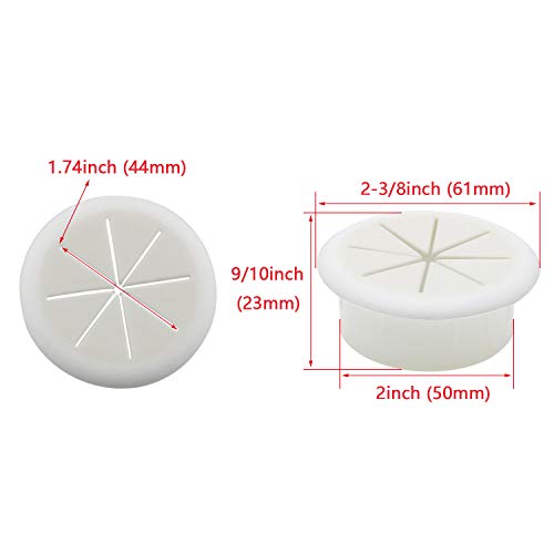 pugdodo 2PCS 2Inch (50mm) Desk Cord Grommets Wire Cable Hole Cover for Office PC Desk Cable Cord Cover White (White-2pcs) (White) - Image 2