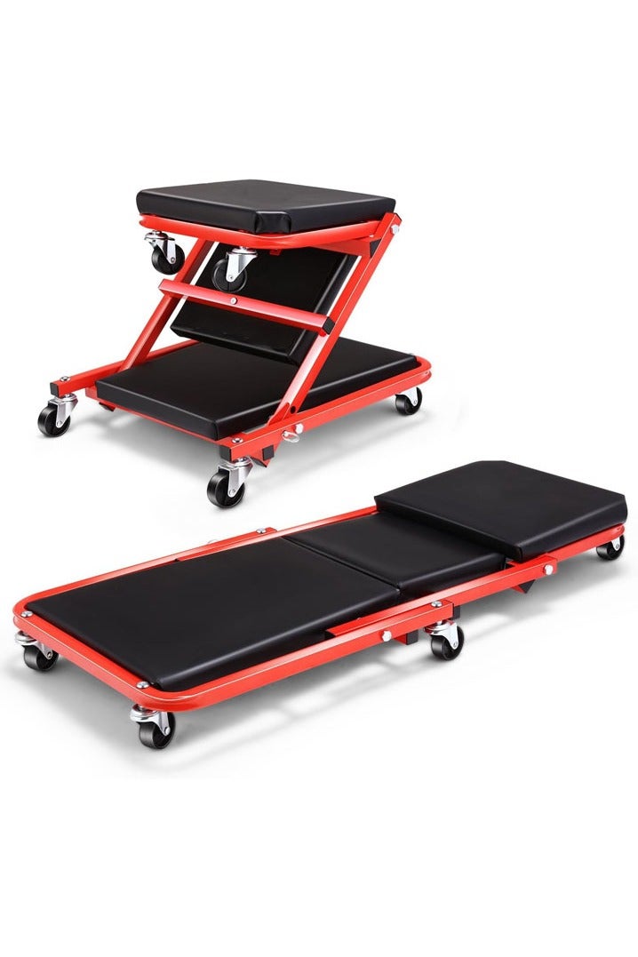 L&E Mechanic Creeper 36 inches2-in-1 Mode Z Seat 340lbs Capacity, Foldable Garage Adjustable Rolling Folding with 6pcs Wheels Roller, Under Car Auto Repair, Lay Down Sit Lean Back,Red Black - Image 1