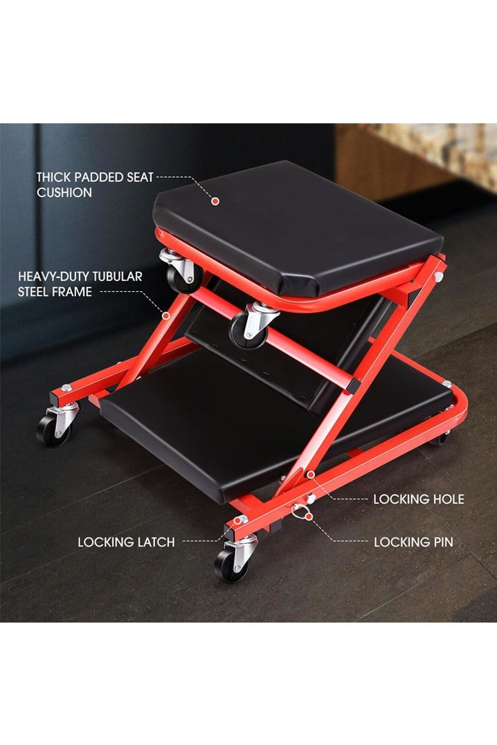 L&E Mechanic Creeper 36 inches2-in-1 Mode Z Seat 340lbs Capacity, Foldable Garage Adjustable Rolling Folding with 6pcs Wheels Roller, Under Car Auto Repair, Lay Down Sit Lean Back,Red Black - Image 2