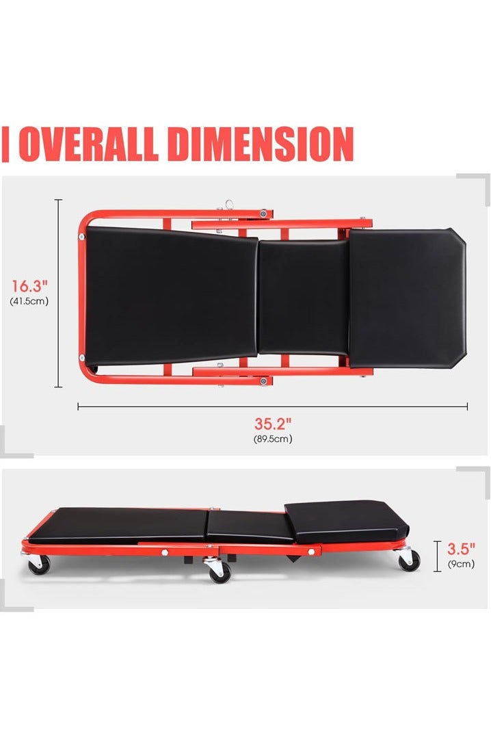 L&E Mechanic Creeper 36 inches2-in-1 Mode Z Seat 340lbs Capacity, Foldable Garage Adjustable Rolling Folding with 6pcs Wheels Roller, Under Car Auto Repair, Lay Down Sit Lean Back,Red Black - Image 3