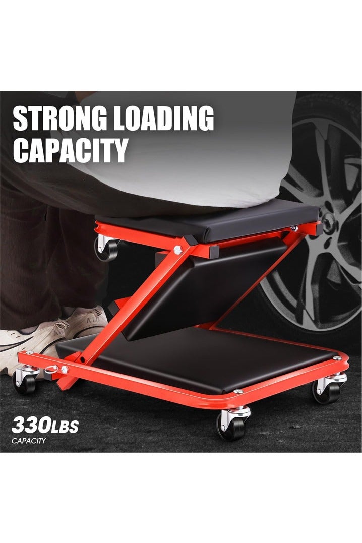 L&E Mechanic Creeper 36 inches2-in-1 Mode Z Seat 340lbs Capacity, Foldable Garage Adjustable Rolling Folding with 6pcs Wheels Roller, Under Car Auto Repair, Lay Down Sit Lean Back,Red Black - Image 5