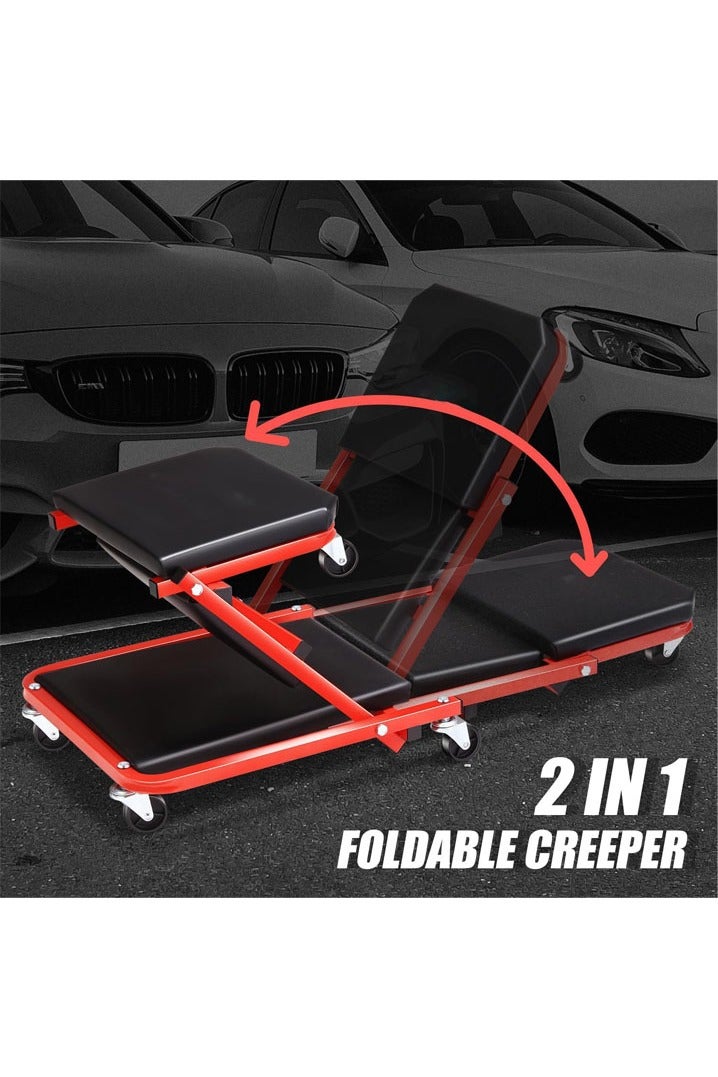 L&E Mechanic Creeper 36 inches2-in-1 Mode Z Seat 340lbs Capacity, Foldable Garage Adjustable Rolling Folding with 6pcs Wheels Roller, Under Car Auto Repair, Lay Down Sit Lean Back,Red Black - Image 4