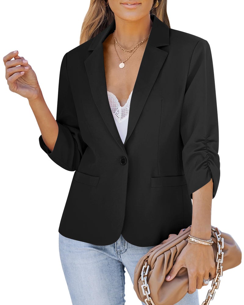 LookbookStore Women's Blazer, Polyester, Black, X-Large, 3/4 Sleeve, Business Casual - Image 1