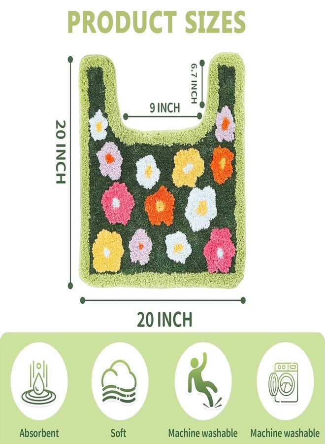 Funvalley Surperfect U Shaped Toilet Rugs,Cute Green Moss Rug for Bathroom,Aesthetic Soft Microfiber Decorative Non-Slip Carpet,Washable Water Absorbent Toilet Carpets(20x20inches) - Image 2