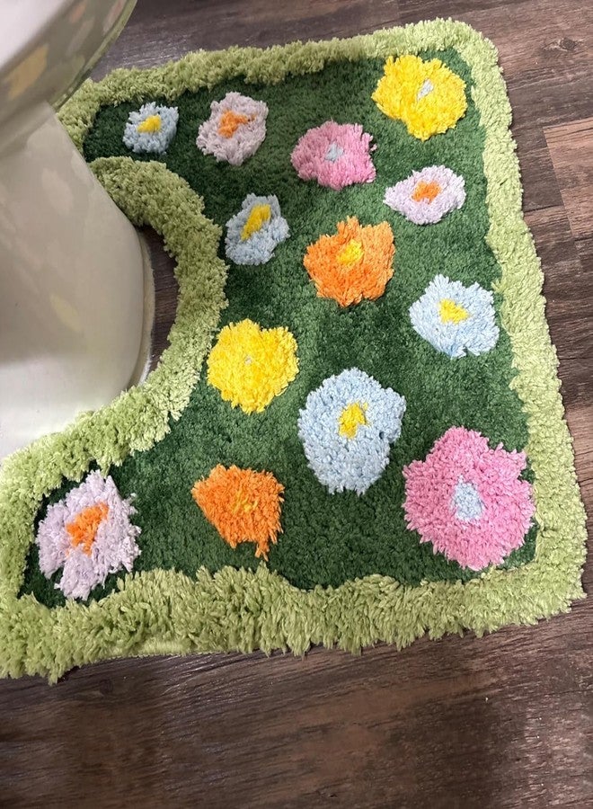 Funvalley Surperfect U Shaped Toilet Rugs,Cute Green Moss Rug for Bathroom,Aesthetic Soft Microfiber Decorative Non-Slip Carpet,Washable Water Absorbent Toilet Carpets(20x20inches) - Image 1