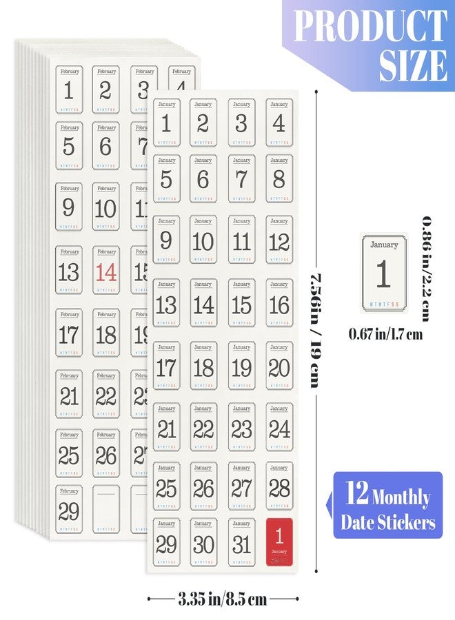 Aixoom 12 Monthly Planner Date Sticker Sheets, 365 Daily Planner Number Stickers, Decorative Planner Sticker Accessories for Customizing Undated Planners, Calendar, Notebooks - Image 2