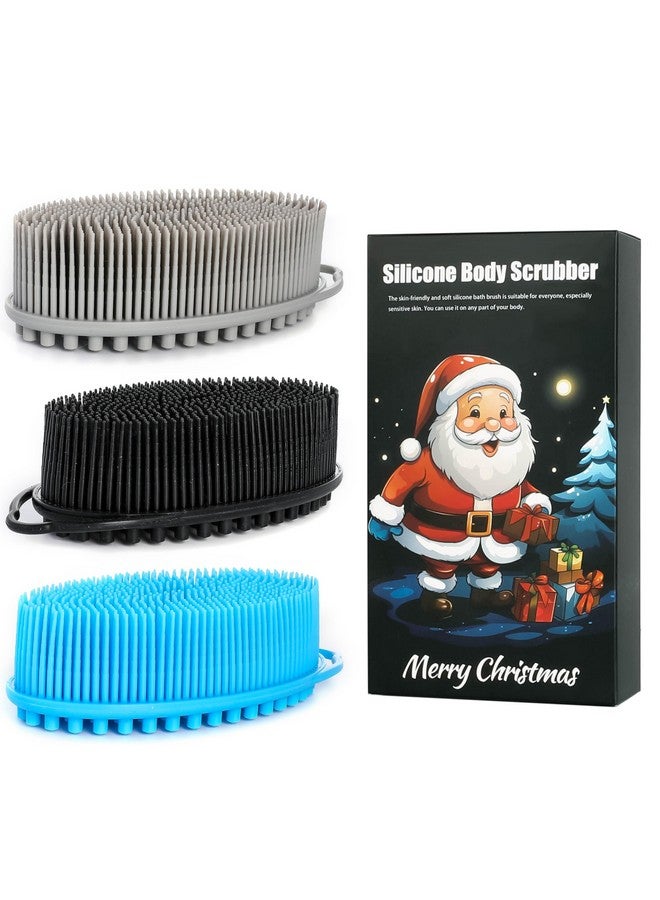 TDHDIKE Silicone Loofah Exfoliating Body Scrubber Set Of 3 Soft Bath Sponge/Shower Brush For Sensitive Kids Women Men All Kinds Of Skin (Black/Gray/Blue)  - Image 1
